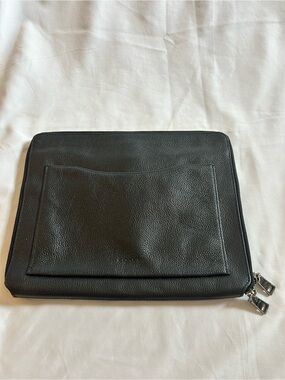 Coach Black Leather Tablet Zip Case with Front Pocket